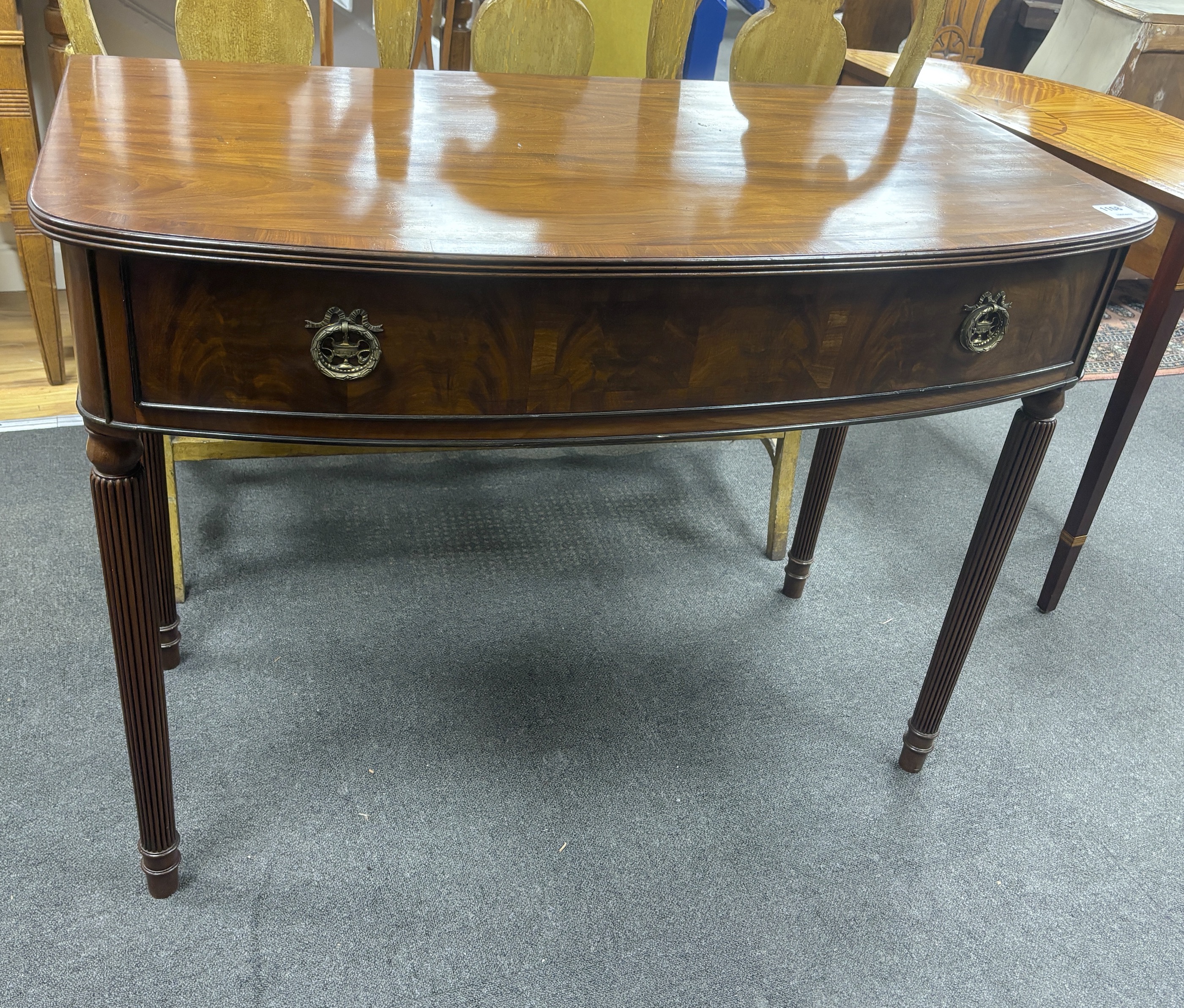 A Victorian and later mahogany bowfront side table, width 107cm, depth 57cm, height 83cm